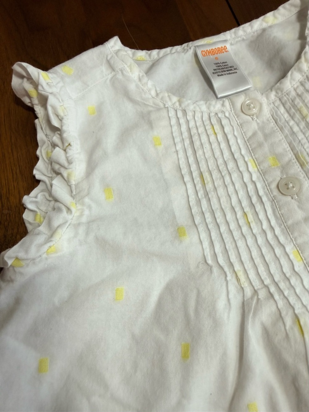 Gymboree 2015 White Yellow sleeveless cotton Button pleated lined shirt size 6